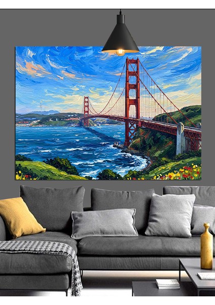 Altın Kapı Köprüsü Manzarası Dekoratif Kanvas - Mdf Ahşap Tablo fiyatları