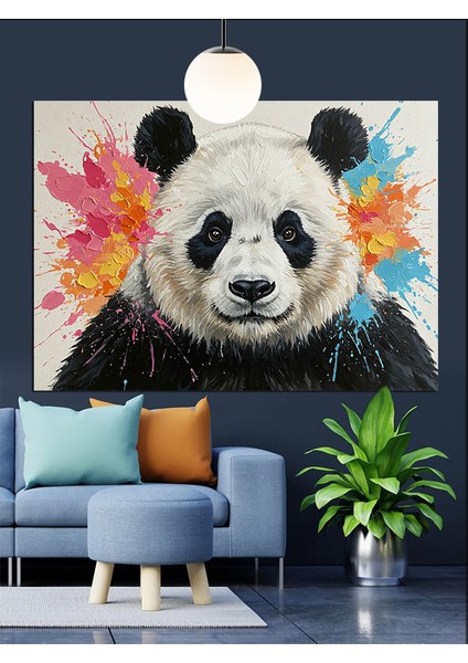 Suluboya Çizim Sevimli Panda Dekoratif Kanvas - Mdf Ahşap Tablo