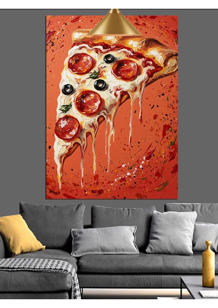 Tek Bir Büyük Pizza Dilimi Görünümü Dekoratif Kanvas - Mdf Ahşap Tablo