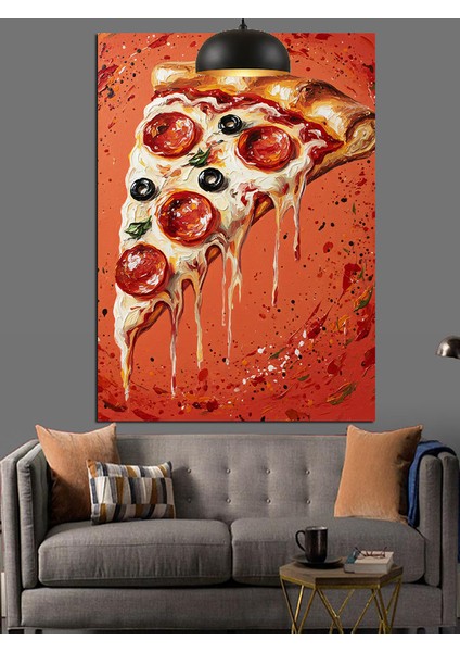 Tek Bir Büyük Pizza Dilimi Görünümü Dekoratif Kanvas - Mdf Ahşap Tablo modelleri