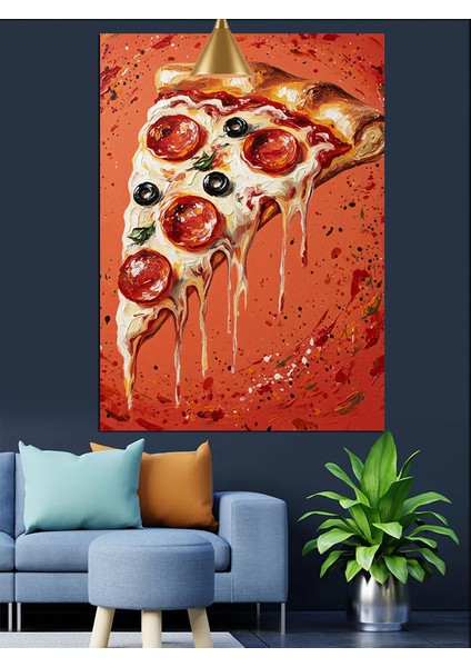 Tek Bir Büyük Pizza Dilimi Görünümü Dekoratif Kanvas - Mdf Ahşap Tablo fırsatları