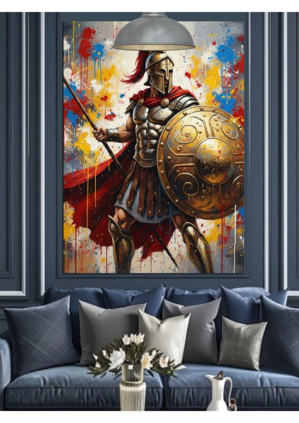 Yunan Savaşçısı Kalkan ve Mızrağıyla Dekoratif Kanvas - Mdf Ahşap Tablo indirimleri