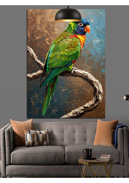 Tropikal Mavi Yeşil Bir Papağan Kuşu Dekoratif Kanvas - Mdf Ahşap Tablo