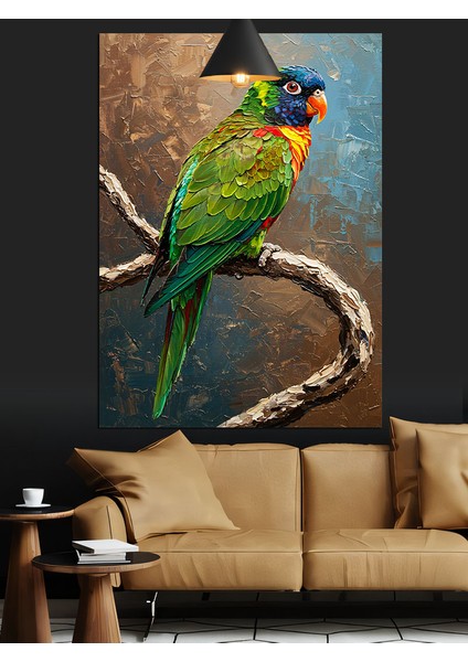 Tropikal Mavi Yeşil Bir Papağan Kuşu Dekoratif Kanvas - Mdf Ahşap Tablo modelleri