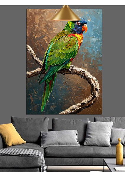 Tropikal Mavi Yeşil Bir Papağan Kuşu Dekoratif Kanvas - Mdf Ahşap Tablo fırsatları