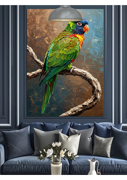 Tropikal Mavi Yeşil Bir Papağan Kuşu Dekoratif Kanvas - Mdf Ahşap Tablo indirimleri