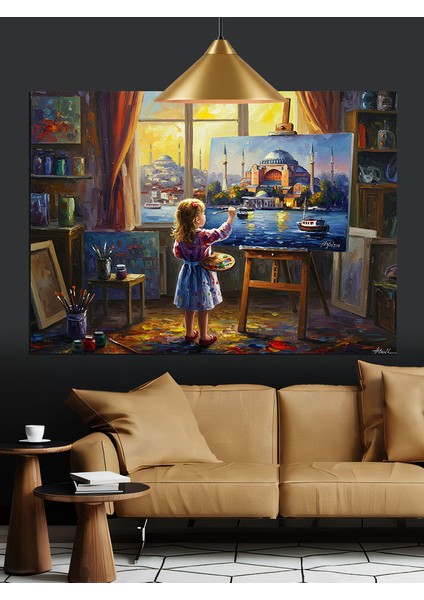 Resim Çizen Çocuk Dekoratif Kanvas - Mdf Ahşap Tablo fiyatları