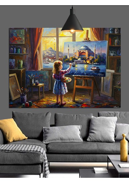 Resim Çizen Çocuk Dekoratif Kanvas - Mdf Ahşap Tablo modelleri