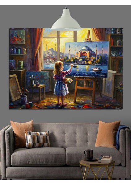 Resim Çizen Çocuk Dekoratif Kanvas - Mdf Ahşap Tablo fırsatları