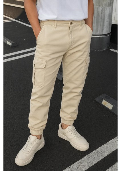 Erkek Lastikli Yüksek Bel Taş Taktik Kargo Pantolon