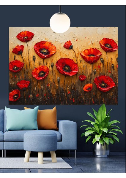 Canlı Kırmızı Gelincik Çiçekleri Dekoratif Kanvas - Mdf Ahşap Tablo fiyatları