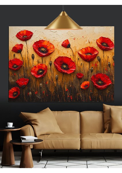 Canlı Kırmızı Gelincik Çiçekleri Dekoratif Kanvas - Mdf Ahşap Tablo modelleri