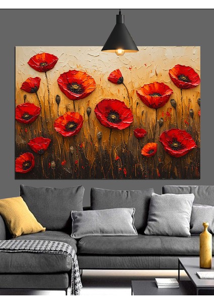 Canlı Kırmızı Gelincik Çiçekleri Dekoratif Kanvas - Mdf Ahşap Tablo fırsatları