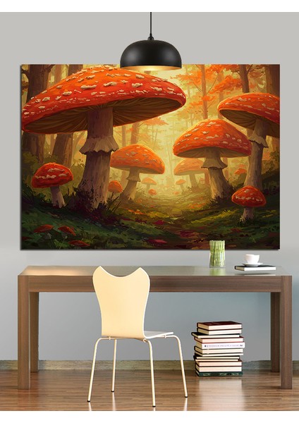 Mantar Ormanında Fantastik Peyzaj Dekoratif Kanvas - Mdf Ahşap Tablo