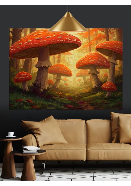 Mantar Ormanında Fantastik Peyzaj Dekoratif Kanvas - Mdf Ahşap Tablo modelleri