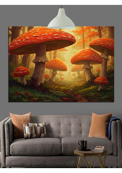 Mantar Ormanında Fantastik Peyzaj Dekoratif Kanvas - Mdf Ahşap Tablo indirimleri