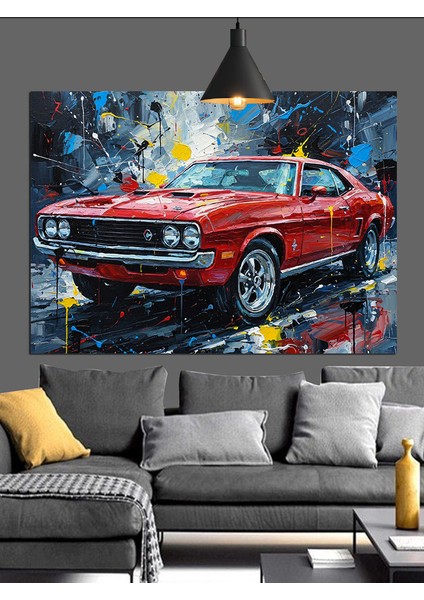 Parlak Kırmızı Vintage Amerikan Araba Dekoratif Kanvas - Mdf Ahşap Tablo modelleri