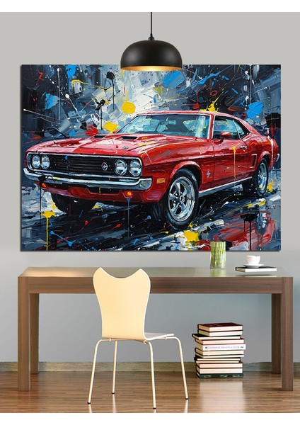Parlak Kırmızı Vintage Amerikan Araba Dekoratif Kanvas - Mdf Ahşap Tablo indirimleri