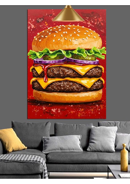 Katmanlı Dev Bir Cheeseburger Yemeği Dekoratif Kanvas - Mdf Ahşap Tablo fırsatları