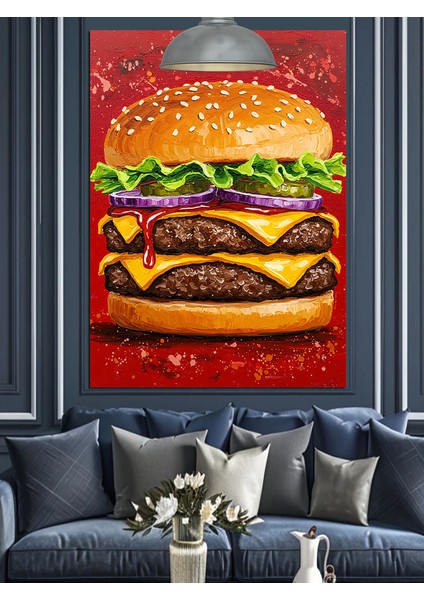 Katmanlı Dev Bir Cheeseburger Yemeği Dekoratif Kanvas - Mdf Ahşap Tablo indirimleri
