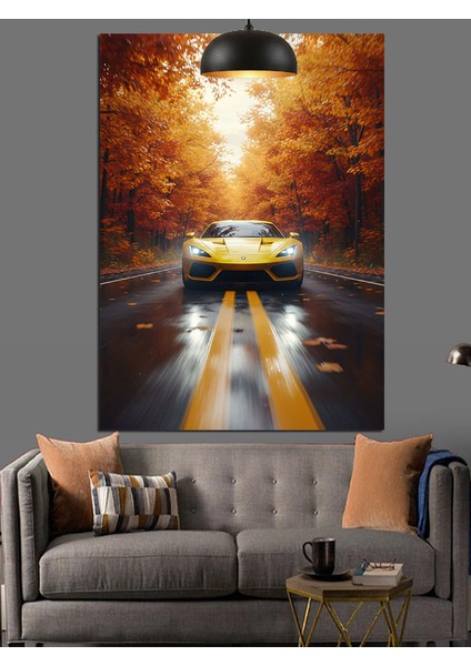 Sarı Spor Araba Dekoratif Kanvas - Mdf Ahşap Tablo fiyatları