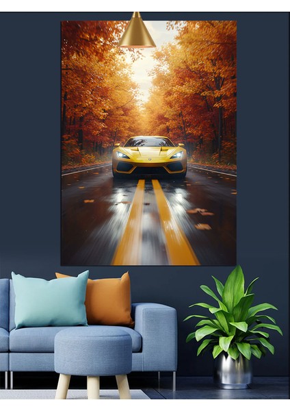Sarı Spor Araba Dekoratif Kanvas - Mdf Ahşap Tablo modelleri
