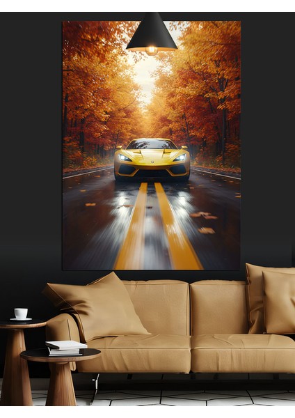 Sarı Spor Araba Dekoratif Kanvas - Mdf Ahşap Tablo fırsatları