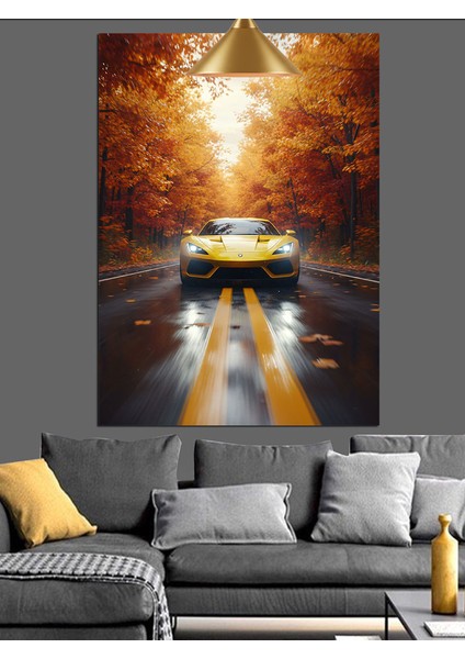 Sarı Spor Araba Dekoratif Kanvas - Mdf Ahşap Tablo indirimleri