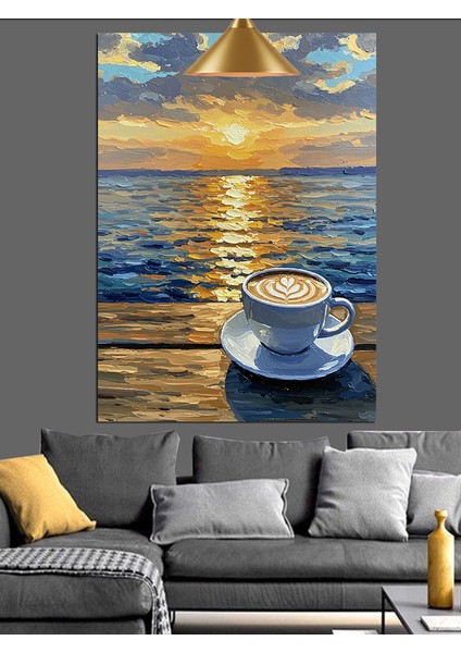 Gün Batımında Deniz Kenarında Kahve Dekoratif Kanvas - Mdf Ahşap Tablo