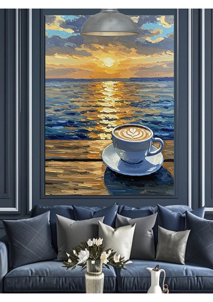 Gün Batımında Deniz Kenarında Kahve Dekoratif Kanvas - Mdf Ahşap Tablo fiyatları