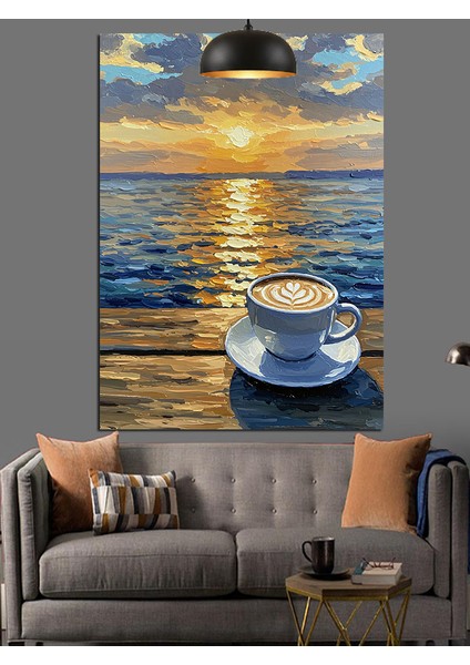 Gün Batımında Deniz Kenarında Kahve Dekoratif Kanvas - Mdf Ahşap Tablo modelleri