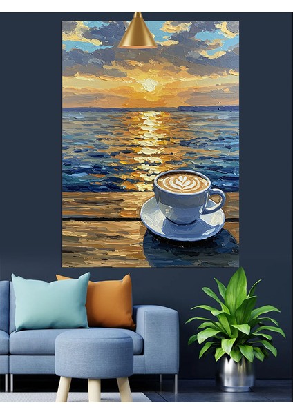 Gün Batımında Deniz Kenarında Kahve Dekoratif Kanvas - Mdf Ahşap Tablo fırsatları
