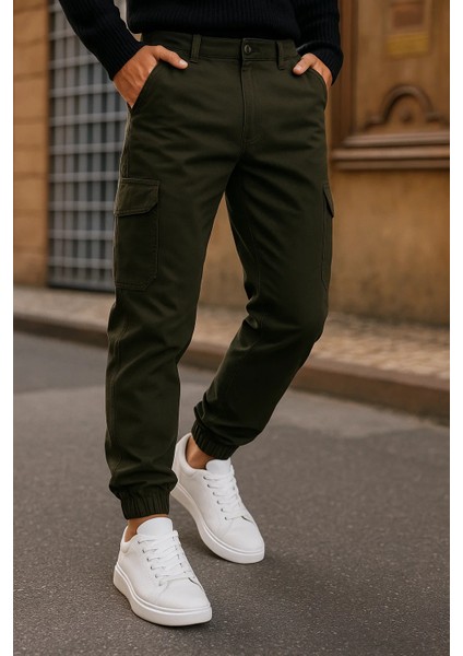 Erkek Trend Lastikli Yüksek Bel Haki Kargo Pantolon fiyatları