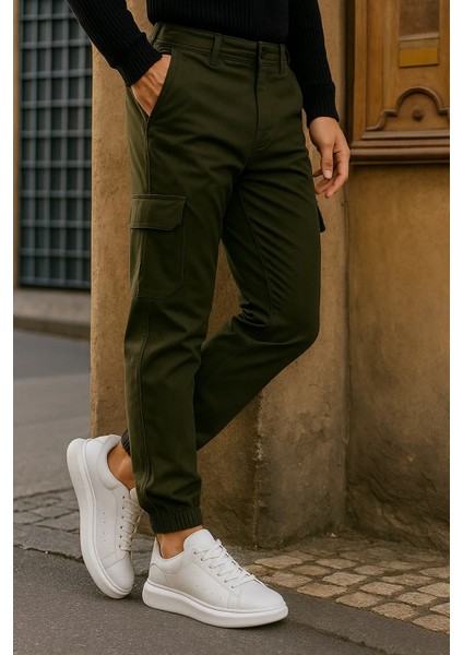 Erkek Trend Lastikli Yüksek Bel Haki Kargo Pantolon modelleri