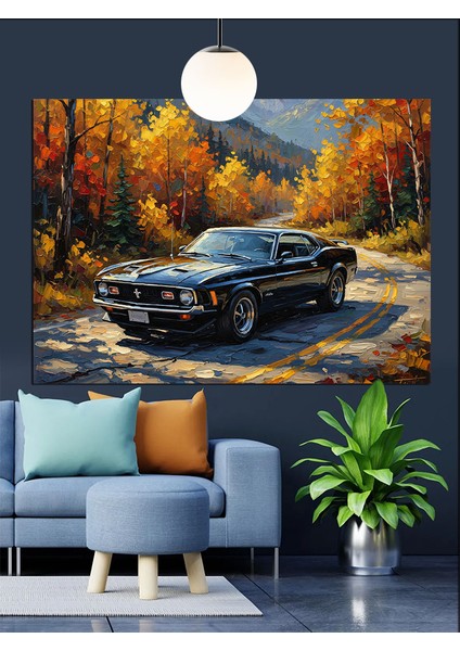 Sonbahar Arabası Yolda Dekoratif Kanvas - Mdf Ahşap Tablo