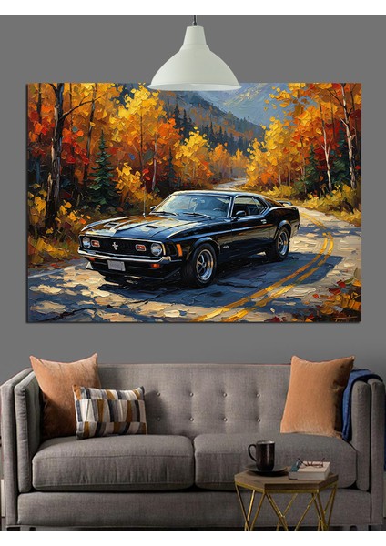 Sonbahar Arabası Yolda Dekoratif Kanvas - Mdf Ahşap Tablo fırsatları