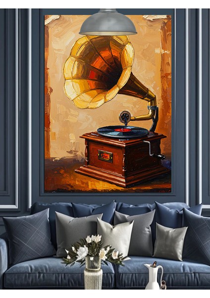 Eski Ahşap Bir Gramofon Cihazı Dekoratif Kanvas - Mdf Ahşap Tablo fırsatları