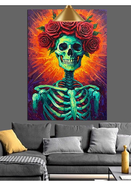Iskelet Yüzlü Parlak Yeşil Zombi Dekoratif Kanvas - Mdf Ahşap Tablo fiyatları
