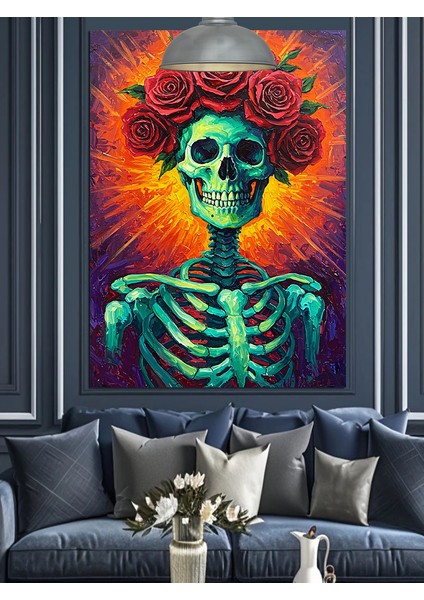 Iskelet Yüzlü Parlak Yeşil Zombi Dekoratif Kanvas - Mdf Ahşap Tablo modelleri