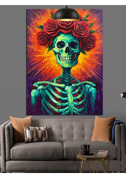 Iskelet Yüzlü Parlak Yeşil Zombi Dekoratif Kanvas - Mdf Ahşap Tablo fırsatları