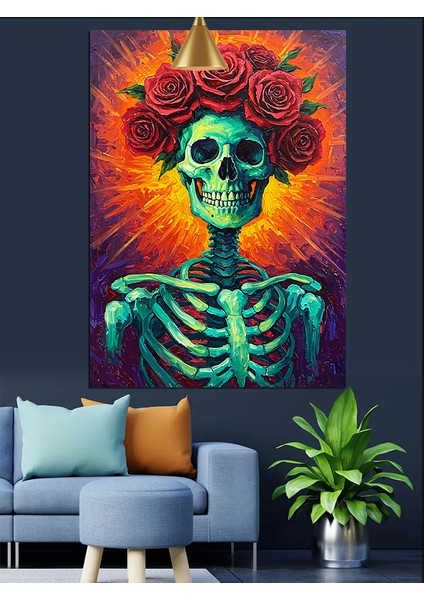 Iskelet Yüzlü Parlak Yeşil Zombi Dekoratif Kanvas - Mdf Ahşap Tablo indirimleri