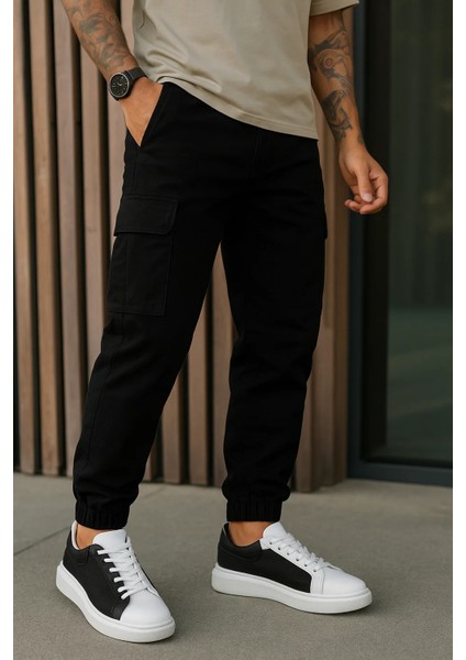 Erkek Yüksek Bel Lastikli Siyah Taktik Kargo Pantolon fiyatları