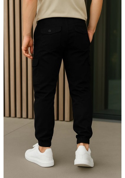 Erkek Yüksek Bel Lastikli Siyah Taktik Kargo Pantolon indirimleri