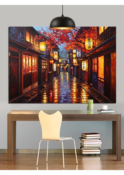 Geleneksel Sokak Lambalı Gece Manzarası Dekoratif Kanvas - Mdf Ahşap Tablo fiyatları