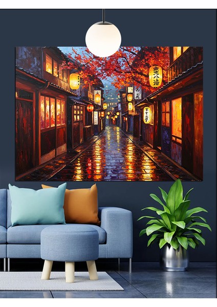 Geleneksel Sokak Lambalı Gece Manzarası Dekoratif Kanvas - Mdf Ahşap Tablo modelleri