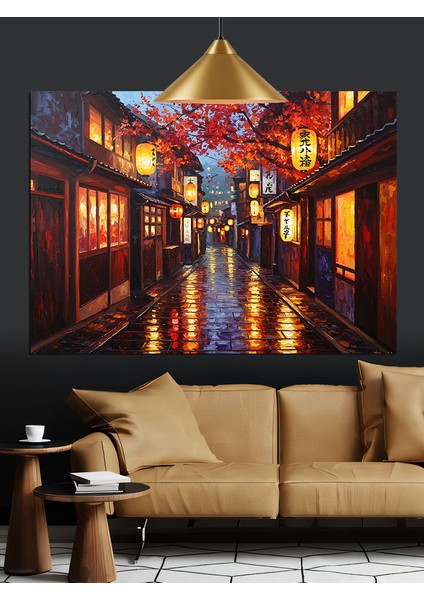 Geleneksel Sokak Lambalı Gece Manzarası Dekoratif Kanvas - Mdf Ahşap Tablo fırsatları