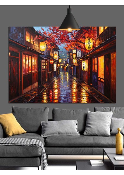 Geleneksel Sokak Lambalı Gece Manzarası Dekoratif Kanvas - Mdf Ahşap Tablo indirimleri