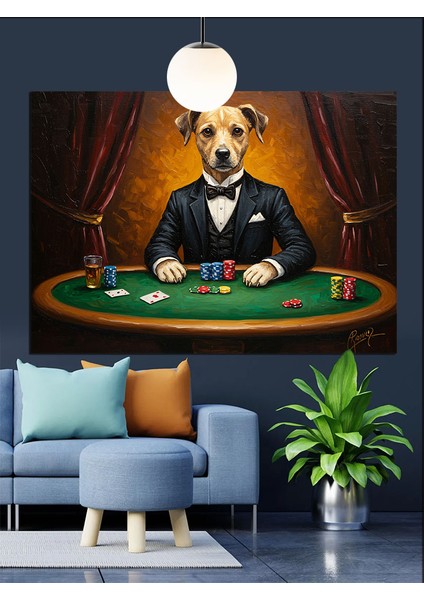 Poker Oynayan Küçük Köpek Dekoratif Kanvas - Mdf Ahşap Tablo fiyatları