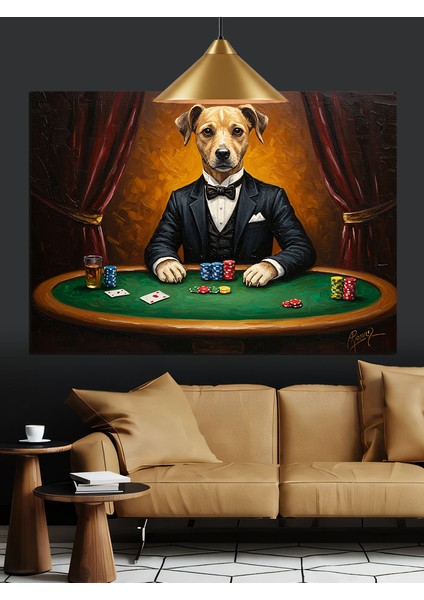 Poker Oynayan Küçük Köpek Dekoratif Kanvas - Mdf Ahşap Tablo modelleri