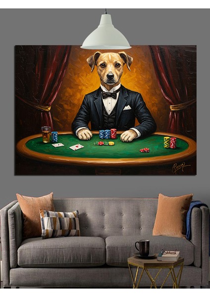 Poker Oynayan Küçük Köpek Dekoratif Kanvas - Mdf Ahşap Tablo indirimleri